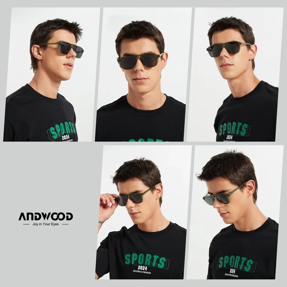 ANDWOOD Men's Green Square Aviator Sunglasses Polarized UV Protection Sun GREEN